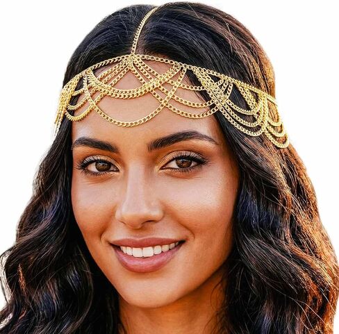 Sixexey Boho Egyptian Head Chain Gold Head Jewelry Cleopatra Costume Hair Accessories for Women in Kuwait