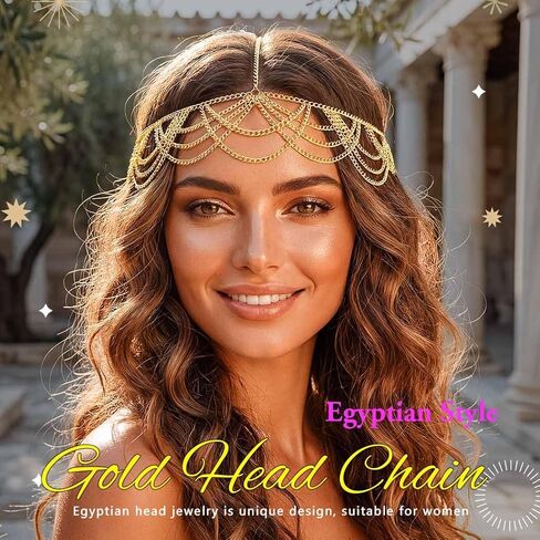 Sixexey Boho Egyptian Head Chain Gold Head Jewelry Cleopatra Costume Hair Accessories for Women in Kuwait