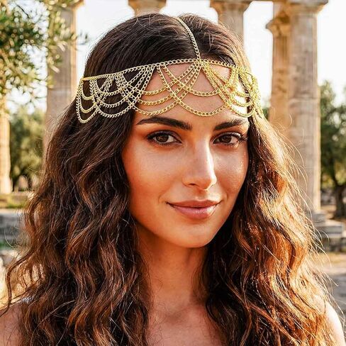 Sixexey Boho Egyptian Head Chain Gold Head Jewelry Cleopatra Costume Hair Accessories for Women in Kuwait