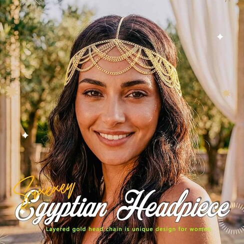Sixexey Boho Egyptian Head Chain Gold Head Jewelry Cleopatra Costume Hair Accessories for Women in Kuwait