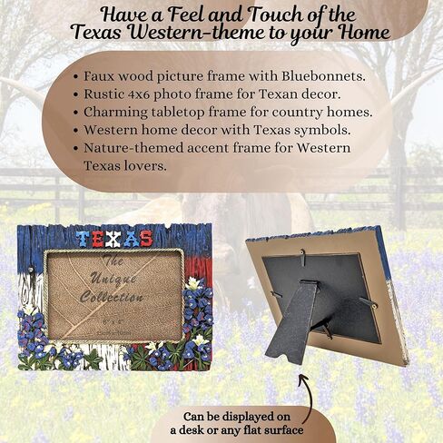 BestGiftEver Faux Wood with Bluebonnets Accent Photo Frame (4x6) - Texan American Tabletop Decor | Rustic Picture Frame for Western Home Decor - Ideal Gift for Ranch and Farmhouse Theme Lovers in Saudi Arabia