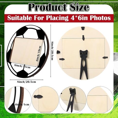 إطار صورة لكرة القدم من الخشب الصلب - إطار صورة مصنوع يدويًا على شكل كرة قدم مقاس 4x6 بوصة | هدايا المدرب المميزة وجوائز الفريق وعرض التذكارات in Kuwait