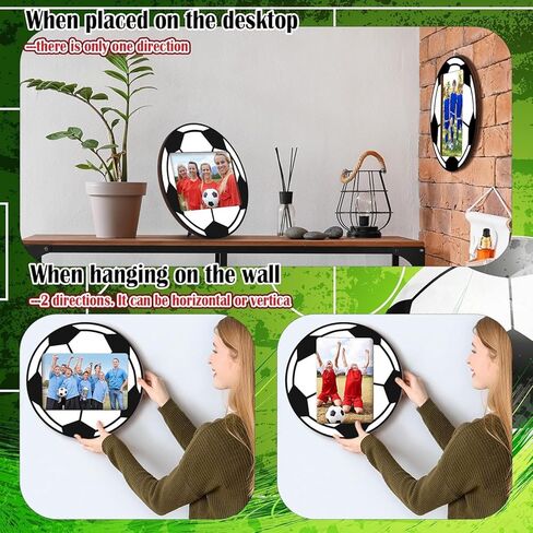 إطار صورة لكرة القدم من الخشب الصلب - إطار صورة مصنوع يدويًا على شكل كرة قدم مقاس 4x6 بوصة | هدايا المدرب المميزة وجوائز الفريق وعرض التذكارات in Kuwait