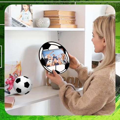 إطار صورة لكرة القدم من الخشب الصلب - إطار صورة مصنوع يدويًا على شكل كرة قدم مقاس 4x6 بوصة | هدايا المدرب المميزة وجوائز الفريق وعرض التذكارات in Kuwait