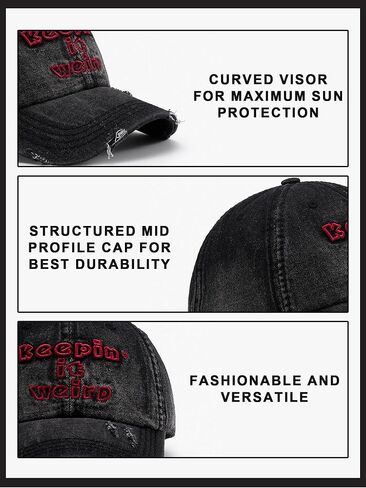 Unisex Sun Hats Adjustable Baseball Cap Embroidered Visor Cap Trucker Hats with Distressed Design for Casual Wear (Black) in Saudi Arabia