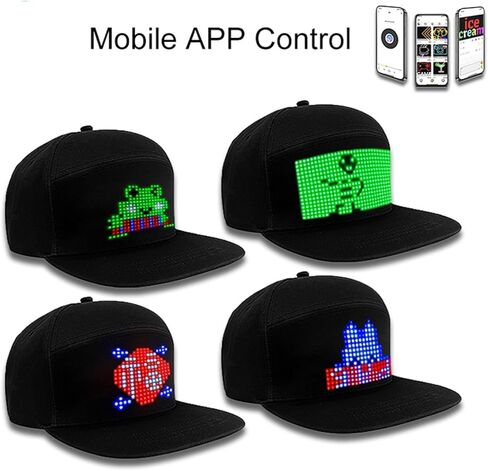 LED Hat, LED Caps Display Message Bluetooth Editable , Adjustable Cool LED Baseball Cap, Customizable LED Display Cap, RGB Light Canvas Cap for Party Christmas Halloween in Saudi Arabia