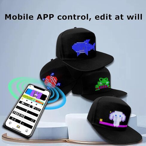 LED Hat, LED Caps Display Message Bluetooth Editable , Adjustable Cool LED Baseball Cap, Customizable LED Display Cap, RGB Light Canvas Cap for Party Christmas Halloween in Saudi Arabia