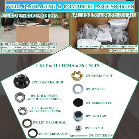 مجموعتان من مجموعات محور المقطورة بوزن 2000 رطل، 4 براغي 4، طقم محور المقطورة لعمود دوران مستقيم 1 بوصة أو 1-1/16 بوصة، محاور مقطورة القارب 5 عروة مع غسالة صواميل قلعة مانعة للتسرب 1.5 بوصة و1.25 بوصة (فقط للمغزل المستقيم) in Kuwait