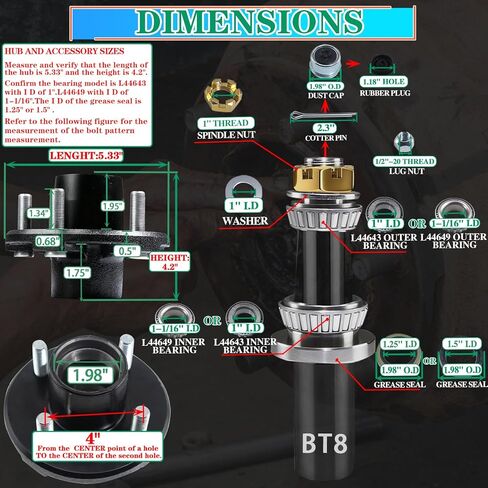 مجموعتان من مجموعات محور المقطورة بوزن 2000 رطل، 4 براغي 4، طقم محور المقطورة لعمود دوران مستقيم 1 بوصة أو 1-1/16 بوصة، محاور مقطورة القارب 5 عروة مع غسالة صواميل قلعة مانعة للتسرب 1.5 بوصة و1.25 بوصة (فقط للمغزل المستقيم) in Kuwait