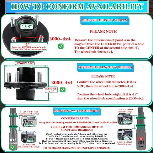 مجموعتان من مجموعات محور المقطورة بوزن 2000 رطل، 4 براغي 4، طقم محور المقطورة لعمود دوران مستقيم 1 بوصة أو 1-1/16 بوصة، محاور مقطورة القارب 5 عروة مع غسالة صواميل قلعة مانعة للتسرب 1.5 بوصة و1.25 بوصة (فقط للمغزل المستقيم) in Kuwait