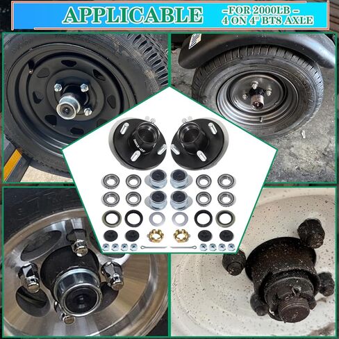 مجموعتان من مجموعات محور المقطورة بوزن 2000 رطل، 4 براغي 4، طقم محور المقطورة لعمود دوران مستقيم 1 بوصة أو 1-1/16 بوصة، محاور مقطورة القارب 5 عروة مع غسالة صواميل قلعة مانعة للتسرب 1.5 بوصة و1.25 بوصة (فقط للمغزل المستقيم) in Kuwait