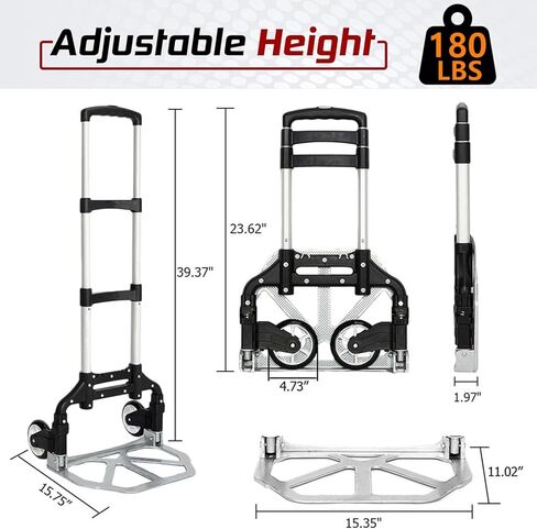 Folding Hand Truck, Dolly Cart with Wheels Foldable, Lightweight Aluminum Luggage Cart Portable Collapsible Trolly for Utility Cart, Hand Trucks for Moving Travel Shopping Airport Office in Kuwait