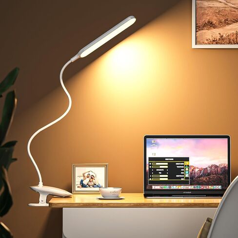 Desk Lamp, Table Lamp 1500mAh Dimmable Reading Lamp with Clamp and Type-C Charging Port, Desk Light for Home Office Reading Working Studying Gooseneck Adjustable Flexible - White in Saudi Arabia