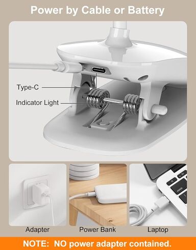 Desk Lamp, Table Lamp 1500mAh Dimmable Reading Lamp with Clamp and Type-C Charging Port, Desk Light for Home Office Reading Working Studying Gooseneck Adjustable Flexible - White in Saudi Arabia