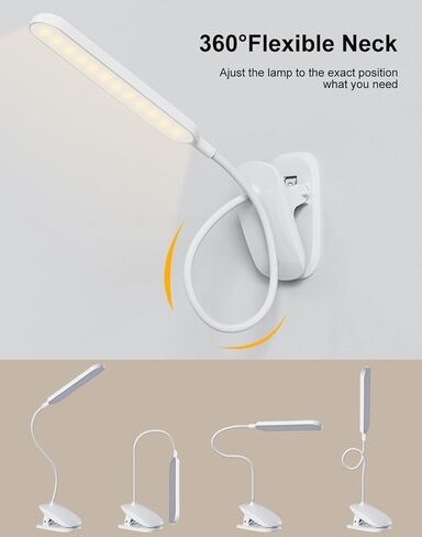 Desk Lamp, Table Lamp 1500mAh Dimmable Reading Lamp with Clamp and Type-C Charging Port, Desk Light for Home Office Reading Working Studying Gooseneck Adjustable Flexible - White in Saudi Arabia