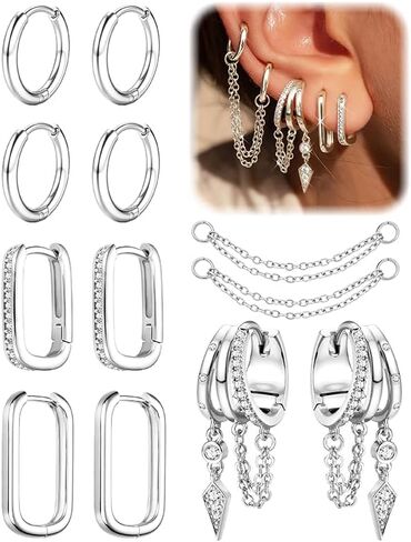 مكدسات أقراط مضادة للحساسية - حلق من الفولاذ الجراحي مطلي بالذهب عيار 14 قيراط غير مشوه، مجموعة أقراط سلسلة مخالب متعددة من المجوهرات العصرية in Kuwait