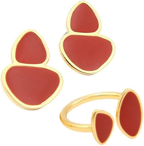 Round Curved Enamel Stud Petit gold stainless Stainless Steel 316 Earrings for Women, Fashion Jewelry Gift Hypoallergenic earrings for Sensitive skin Black, Amber, Burgundy, Blue in Saudi Arabia