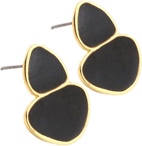 Round Curved Enamel Stud Petit gold stainless Stainless Steel 316 Earrings for Women, Fashion Jewelry Gift Hypoallergenic earrings for Sensitive skin Black, Amber, Burgundy, Blue in Saudi Arabia