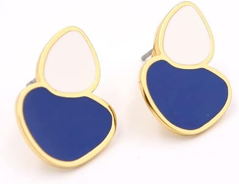 Round Curved Enamel Stud Petit gold stainless Stainless Steel 316 Earrings for Women, Fashion Jewelry Gift Hypoallergenic earrings for Sensitive skin Black, Amber, Burgundy, Blue in Saudi Arabia