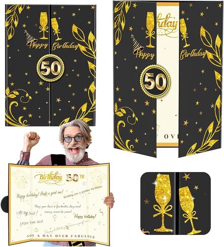 كتاب ضيف عيد الميلاد الخمسين ديكورات حفلات الذهب الأسود 16.73 × 11.8 بوصة، بطاقة ملصق توقيع عيد ميلاد 50 عامًا هدية عملاقة لتسجيل الدخول في كتاب خمسين حفلة عيد ميلاد تذكار - ديكور قطعة مركزية للطاولة in Kuwait