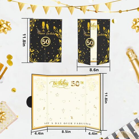 كتاب ضيف عيد الميلاد الخمسين ديكورات حفلات الذهب الأسود 16.73 × 11.8 بوصة، بطاقة ملصق توقيع عيد ميلاد 50 عامًا هدية عملاقة لتسجيل الدخول في كتاب خمسين حفلة عيد ميلاد تذكار - ديكور قطعة مركزية للطاولة in Kuwait