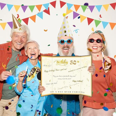 كتاب ضيف عيد الميلاد الخمسين ديكورات حفلات الذهب الأسود 16.73 × 11.8 بوصة، بطاقة ملصق توقيع عيد ميلاد 50 عامًا هدية عملاقة لتسجيل الدخول في كتاب خمسين حفلة عيد ميلاد تذكار - ديكور قطعة مركزية للطاولة in Kuwait