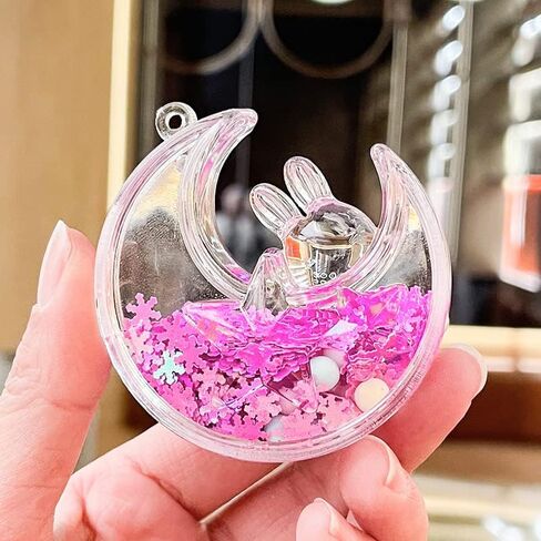 HSYHERE Women Girls Beautiful Creative Sleeping on Moon Rabbit Moving Sand Keychain Flowing Sand Pendant Metal Key Ring in Saudi Arabia