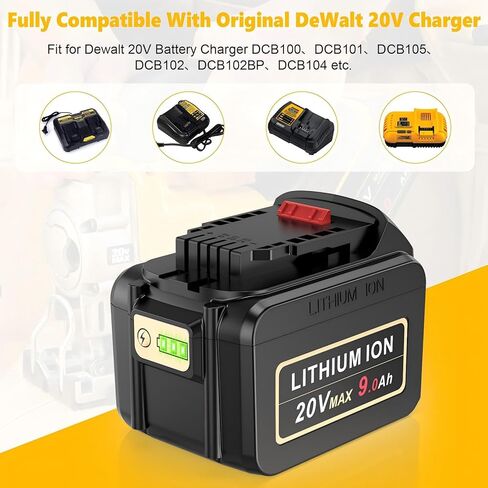 20V 9.0AH بطارية عالية السعة استبدال لبطارية DeWalt 20V ، 20V 9000MAH بطارية متوافقة مع DEWALT DCB201 DCB200 DCB208 ، ل Dewalt 20V DCD DCG Series الأدوات اللاسلكية اللاسلكية in Kuwait