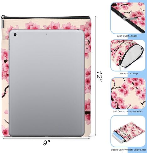 Floral Books Lovers Gifts Waterproof Flower Book Sleeve Botanical Book Pouch Protector with Zipper and Front Pocket Books Cover Case for Women Her Wife Birthday Reading Accessories Bookish Gifts in Saudi Arabia