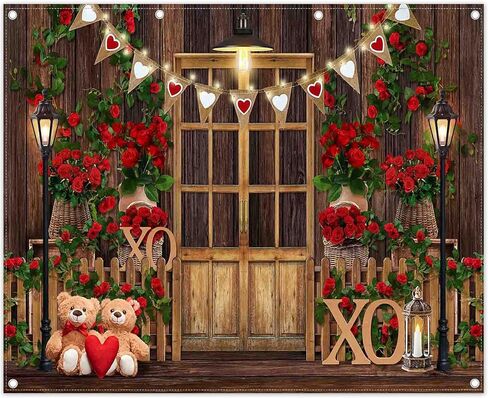 7x5ft Romance Day Balloons Gift Photography Backdrop Wood Love Heart Toy Bear Decorations Background Birthday Banner Photo Booth Studio Prop in Kuwait