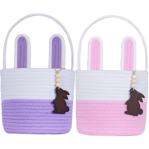 Easter Basket Empty Easter Basket Essentials Easter Baskets for Kids Boys Girls with Bunny Tag Egg Gifts Basket Toddler Teens Babys First Easter with Handle Brown White in Kuwait