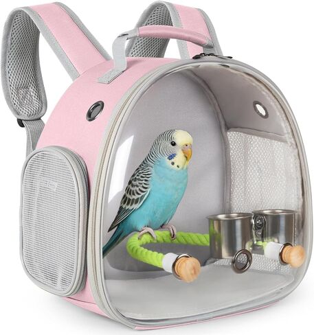 Small Bird Travel Backpack Carrier Cage, Backpack to Transport Backpack Carrier with Metal Tray Stand Perch for Parakeet Cockatiel Budgies Vet Carry Book Bag Black in Kuwait