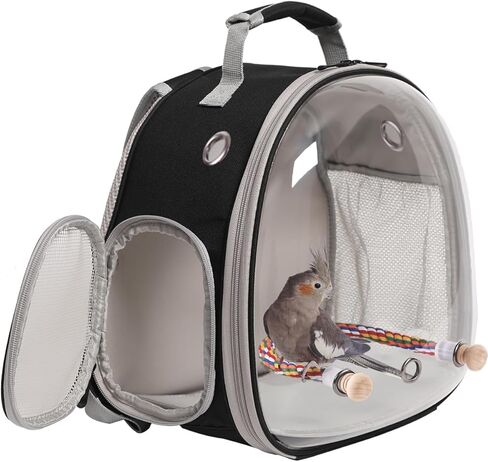 Small Bird Travel Backpack Carrier Cage, Backpack to Transport Backpack Carrier with Metal Tray Stand Perch for Parakeet Cockatiel Budgies Vet Carry Book Bag Black in Saudi Arabia