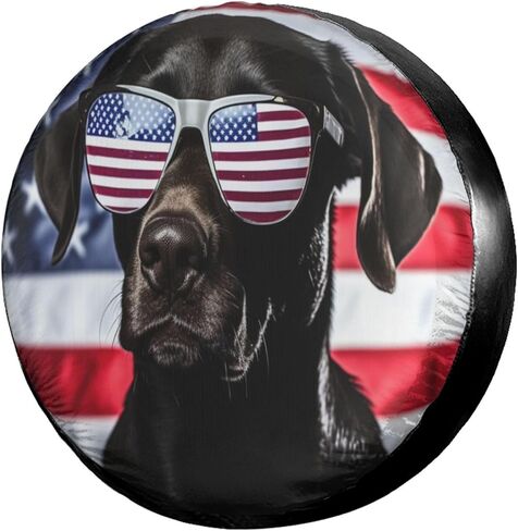 KiuLoam Patriotic Black Lab Spare Tire Cover Polyester Universal Sunscreen Waterproof Wheel Covers for Trailer RV SUV Truck and Many Vehicles (17" for Diameter 31"-33") in Saudi Arabia