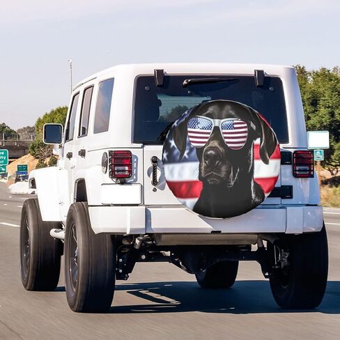 KiuLoam Patriotic Black Lab Spare Tire Cover Polyester Universal Sunscreen Waterproof Wheel Covers for Trailer RV SUV Truck and Many Vehicles (17" for Diameter 31"-33") in Saudi Arabia