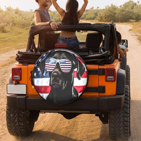 KiuLoam Patriotic Black Lab Spare Tire Cover Polyester Universal Sunscreen Waterproof Wheel Covers for Trailer RV SUV Truck and Many Vehicles (17" for Diameter 31"-33") in Saudi Arabia