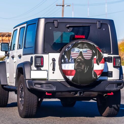KiuLoam Patriotic Black Lab Spare Tire Cover Polyester Universal Sunscreen Waterproof Wheel Covers for Trailer RV SUV Truck and Many Vehicles (17" for Diameter 31"-33") in Saudi Arabia