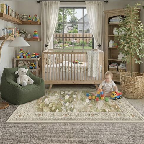 سجادة منطقة قابلة للغسل مقاس 6 × 9 لغرفة المعيشة سجادة كبيرة وردية وردية للأماكن المغلقة غير قابلة للانزلاق وكومة منخفضة سجاد انطباعي عتيق لغرفة النوم وغرفة الطعام وغرفة اللعب وديكور المزرعة in Kuwait