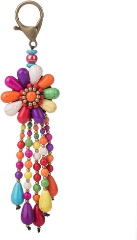 سلسلة المفاتيح البوهيمية الرجعية للنساء الفتيات خمر الأحجار الملونة اليدوية شرابات زهرة سحر مفتاح سلسلة in Kuwait