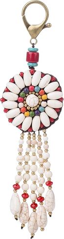 Bohemian Retro Keychain for Women Girls Vintage Handmade Colored Stones Tassels Flower Charms Key Chain in Saudi Arabia