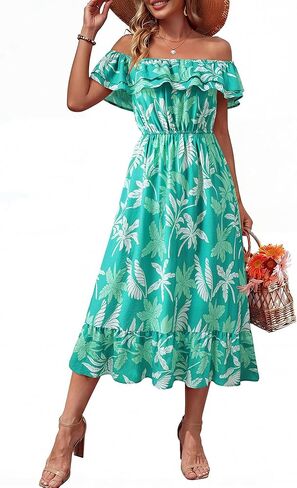 Lotusmile Women's 2026 Summer Casual Boho Floral Midi Dress Ruffle Flowy A-Line Sundress for Everyday Wear in Saudi Arabia