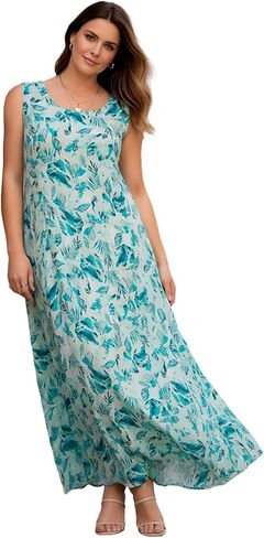Roaman's Women's Plus Size Hand-Crinkled Sleeveless Dress in Kuwait
