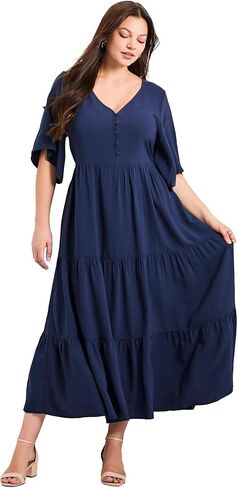 Avenue Women's Plus Size Ivy Tiered Button Front Dress in Saudi Arabia