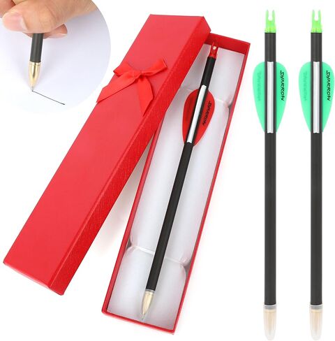 ZSHJGJR 9.17" Archery Arrow Pen Arrow Shape Writing Pen 0.5mm Smooth Writing Ballpoint Pens Black Ink with Gift Box for Gift/Ornament/Collectible (Black Shaft-Purple White-2pcs) in Kuwait