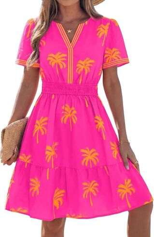 popvil Women Summer Short Dress 2026 Spring Casual Mini Dress Cute Boho Short Sleeve V Neck A-Line Sun Dress for Garden Party in Kuwait