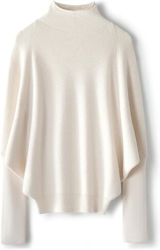 Women's Merino Wool Blend Oversized Sweater 2025 Fall Winter Fashion Mock Neck Batwing Sleeve Knitted Pullover in Kuwait