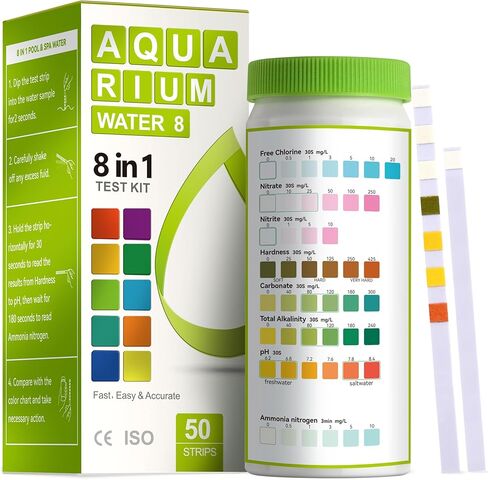 AAwipes 8-in-1 Aquarium Test Kit for Fish Tanks - Quick & Accurate Water Testing Strips for Aquariums & Ponds. Tests pH, Ammonia, Alkalinity, Hardness, Chlorine, etc. (K02-50) in Kuwait