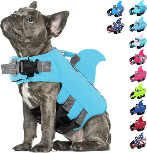 SUNFURA Dog Life Jacket Shark Life Vest for Dogs, Adjustable Swmming Vest with High Buoyancy, Safety Lifesaver with Rescue Handle for French Bulldog Small Medium Breeds, USA Flag M in Kuwait