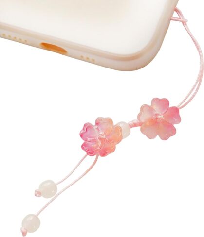 Handmade Cute Blue Cherry Blossom Beads Phone Lanyard, Kawaii Braided Flower Mobile Phone Lanyard, Cute Glass Bead Charm, Key Chain, Bag Charm in Saudi Arabia