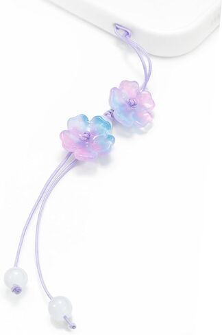 Handmade Cute Blue Cherry Blossom Beads Phone Lanyard, Kawaii Braided Flower Mobile Phone Lanyard, Cute Glass Bead Charm, Key Chain, Bag Charm in Saudi Arabia